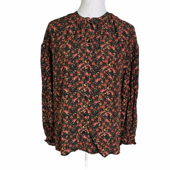 Something Navy Floral Long Sleeve Peasant Blouse - Picture 1 of 10